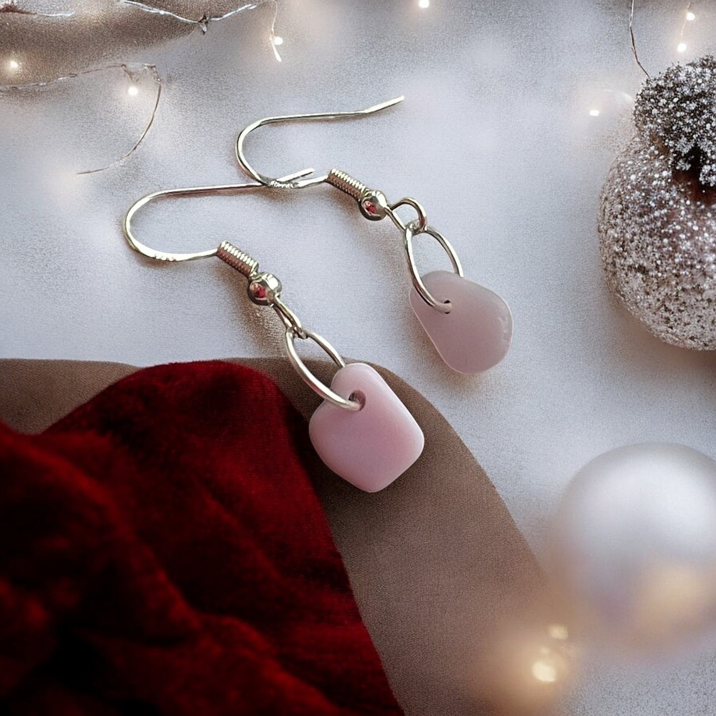 Pale Pink Seaham Milk Glass Small Earrings