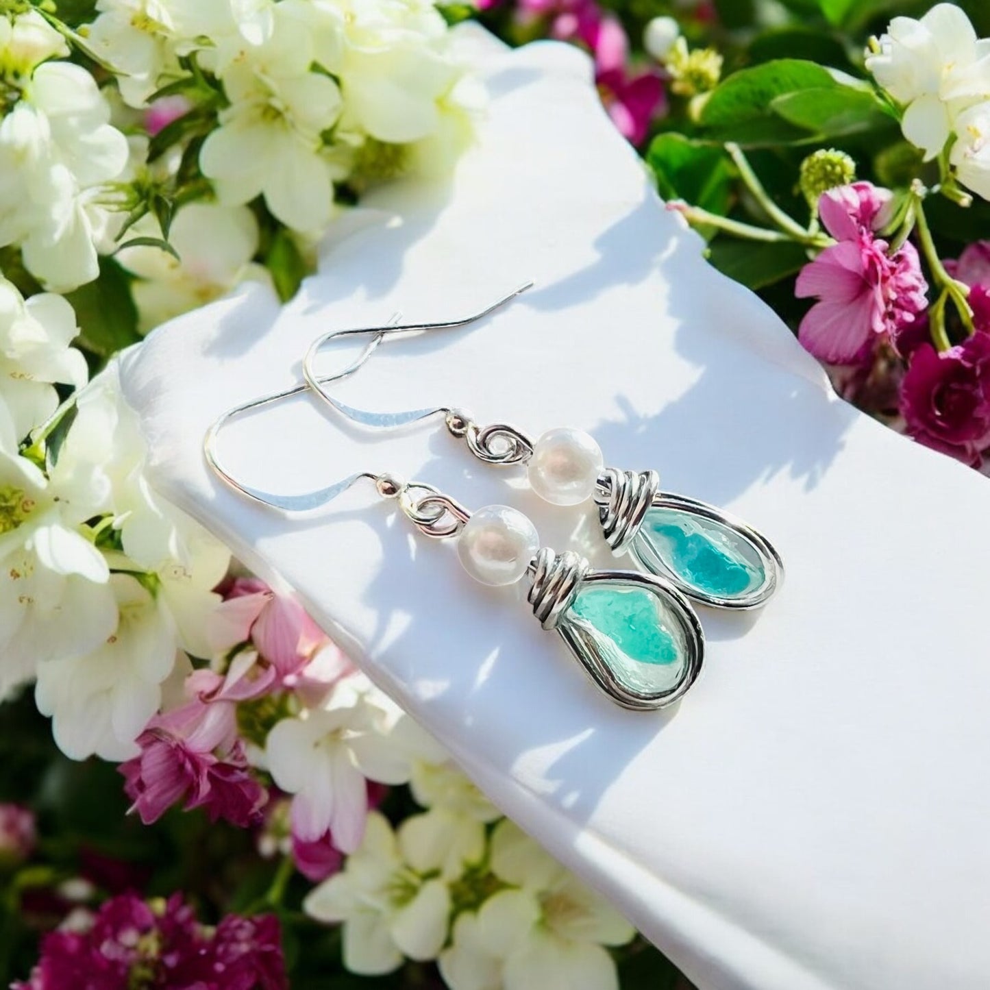 Rare Turquoise Seaham Sea Glass Earrings