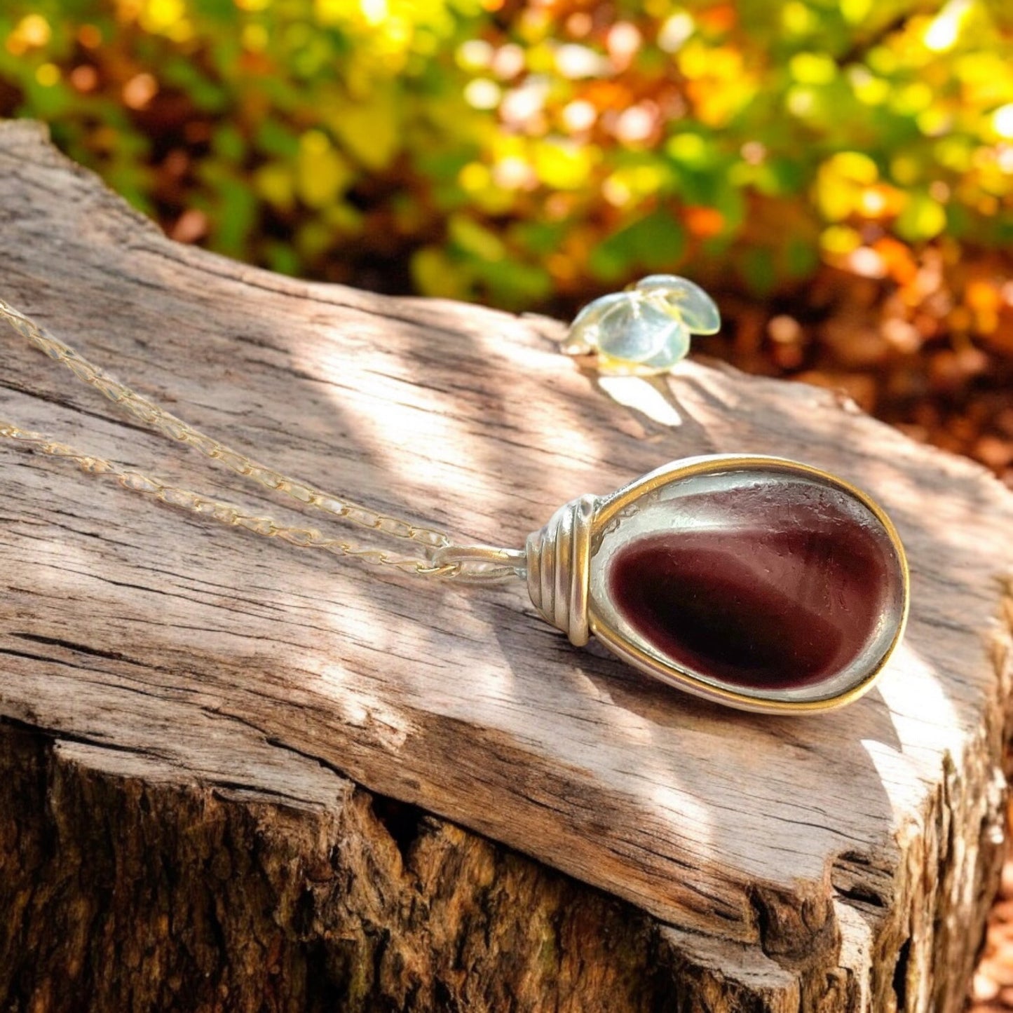 Large Burgundy Seaham Sea Glass Multi Pendant