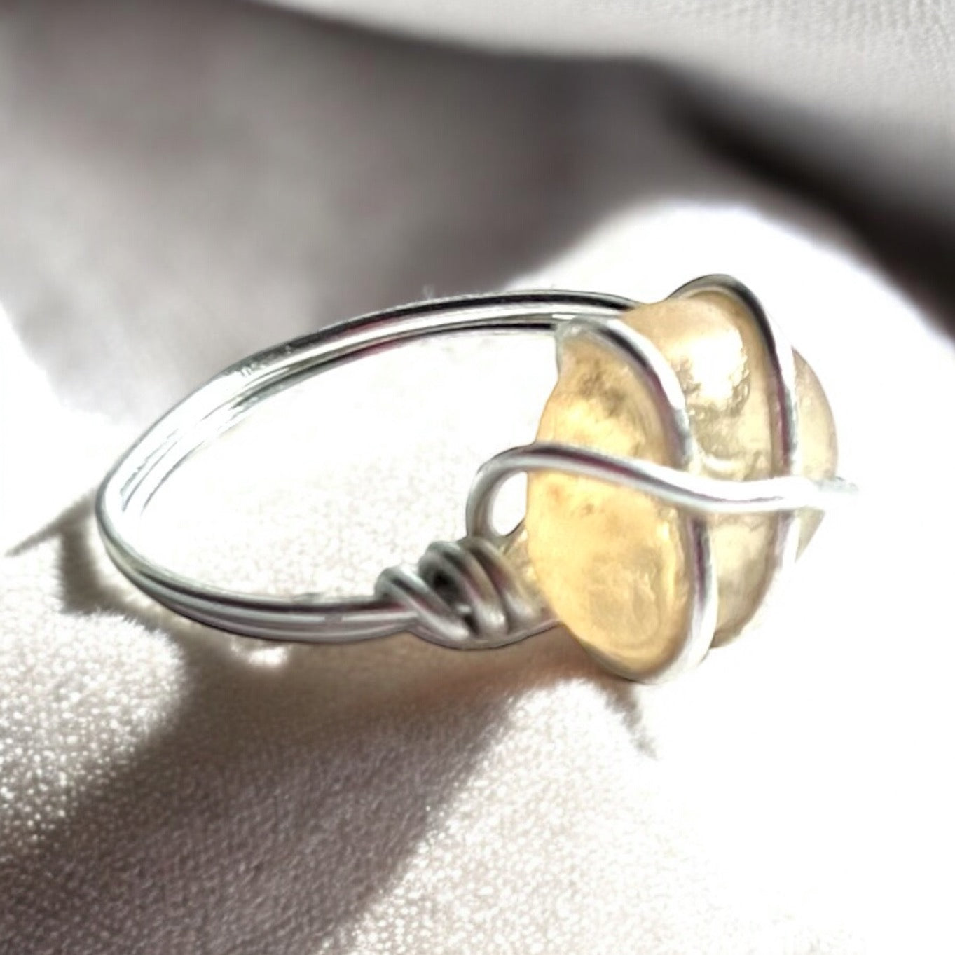 Pale Yellow Sea Glass Ring Size O- Medium