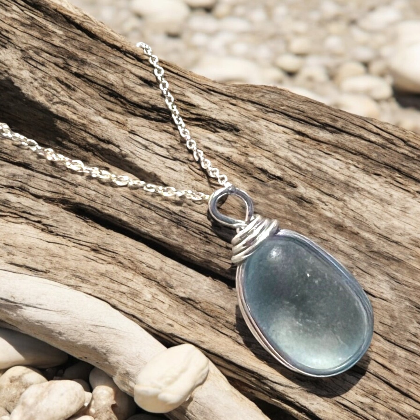 Pale Blue Seaham Sea Glass Pendant