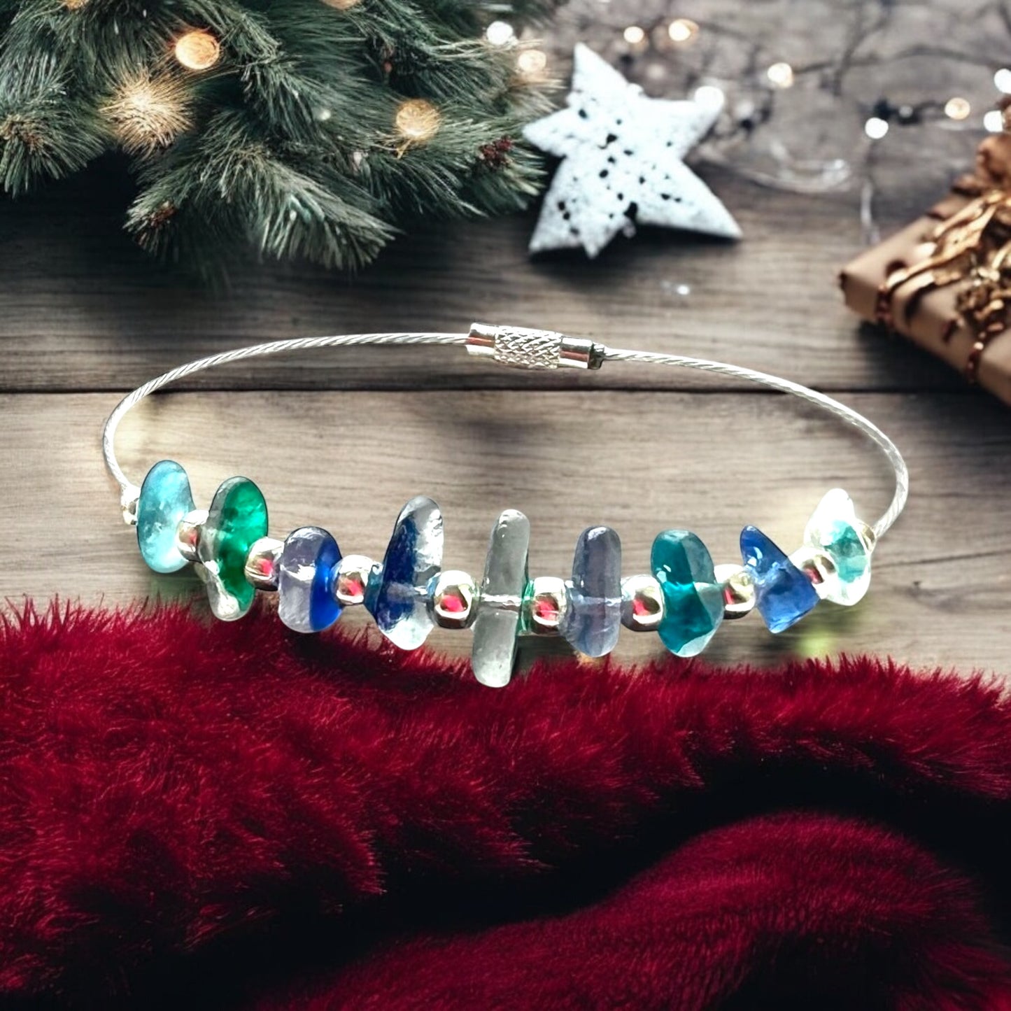 Seaham Sea Glass Mixed Blues Multi Bangle