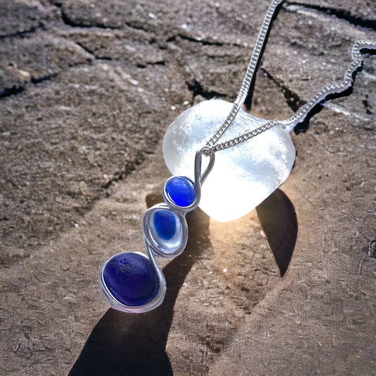 Stunning Three Piece Blues Seaham Sea Glass Pendant