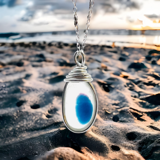 Lovely Blue with Pink Spot Seaham Sea Glass Multi Pendant